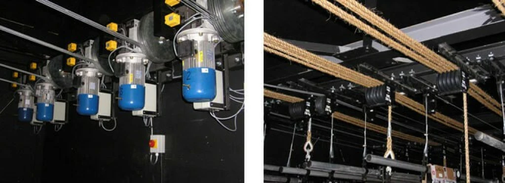 Fly bars (stage pulley bars) and grids