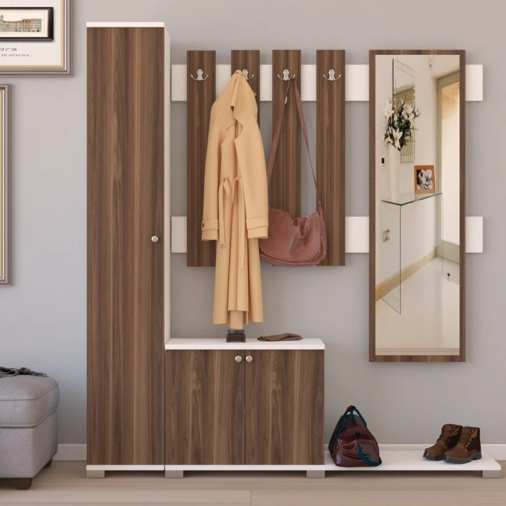 Remaks Akasya Cloakroom Coat Rack Set - Walnut