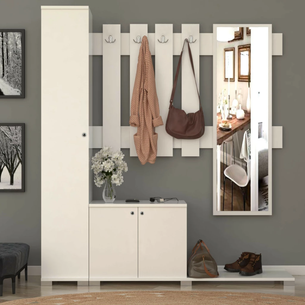 Remaks Akasya Cloakroom Coat Rack Set - White