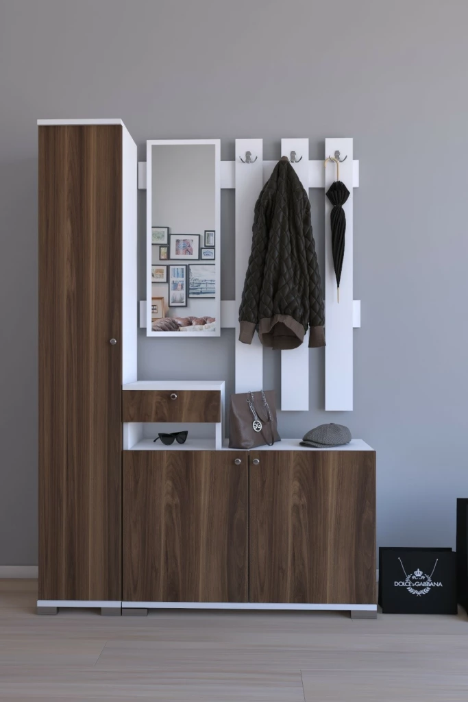 Remaks Defne Cloakroom Coat Rack Set - Walnut