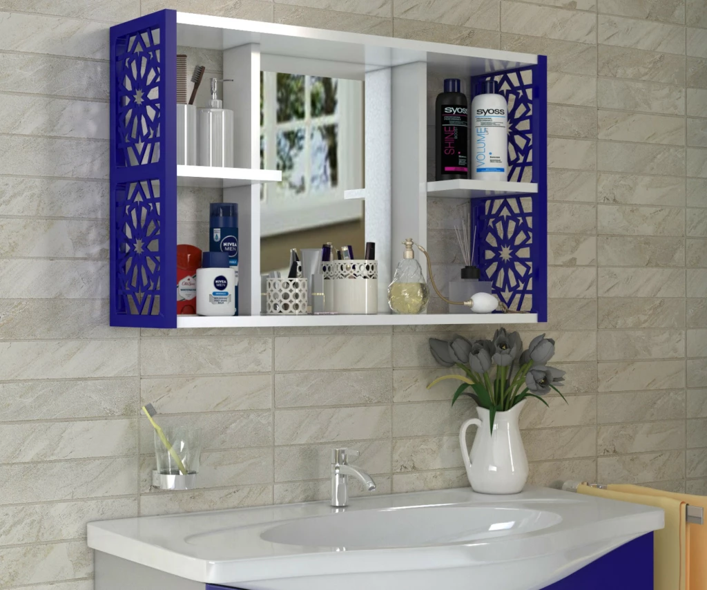 Terek Remaks Mirrored Bathroom Cabinet Blue