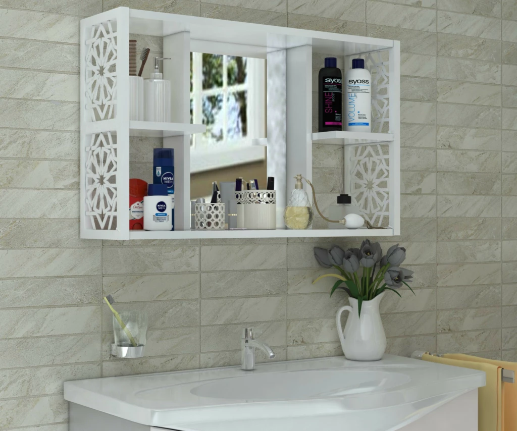 Terek Remaks Mirrored Bathroom Cabinet White