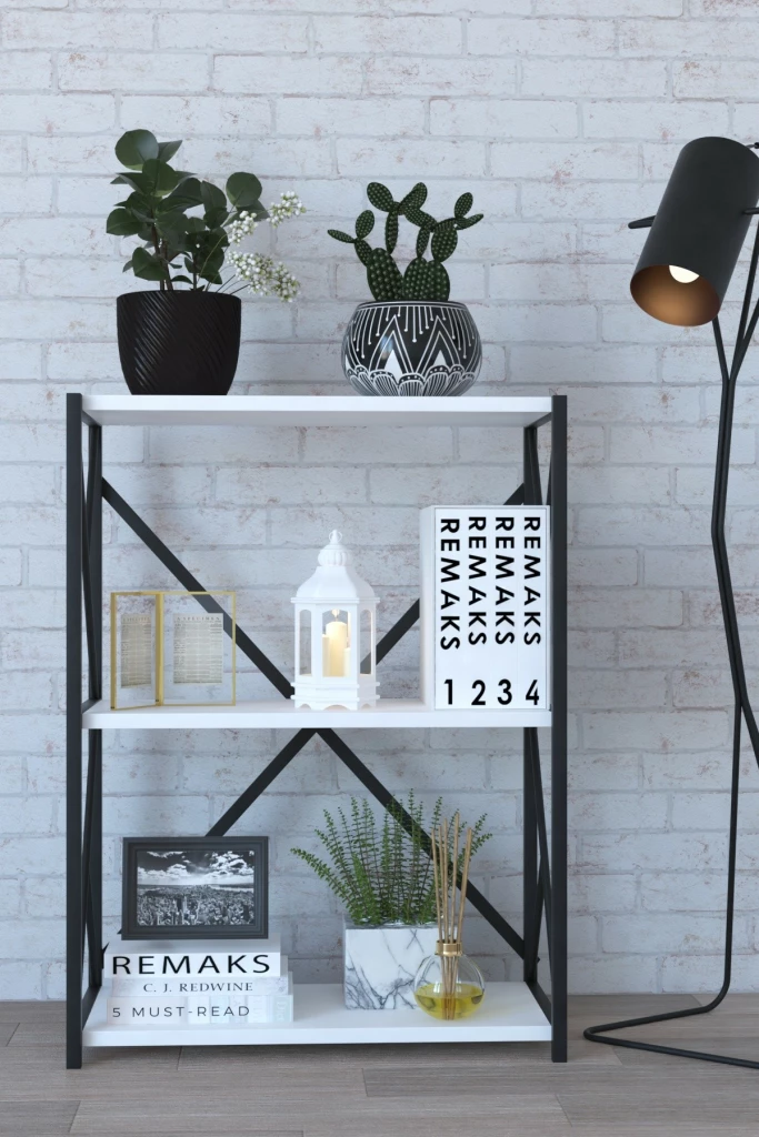 Remaks Metal Bookcase with 3 Shelves - White