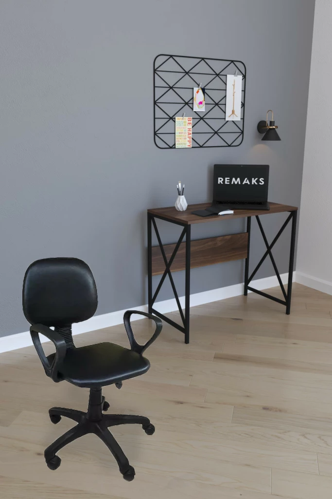 Remaks Bella Desk - Walnut , Working Chair with Arms - Black