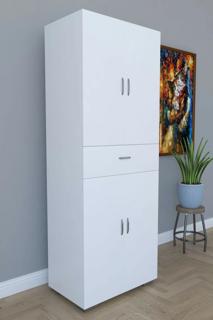 Remaks 4 Doors Single Drawer Kitchen Cabinet Bathroom Cabinet Multi-Purpose Cabinet - White