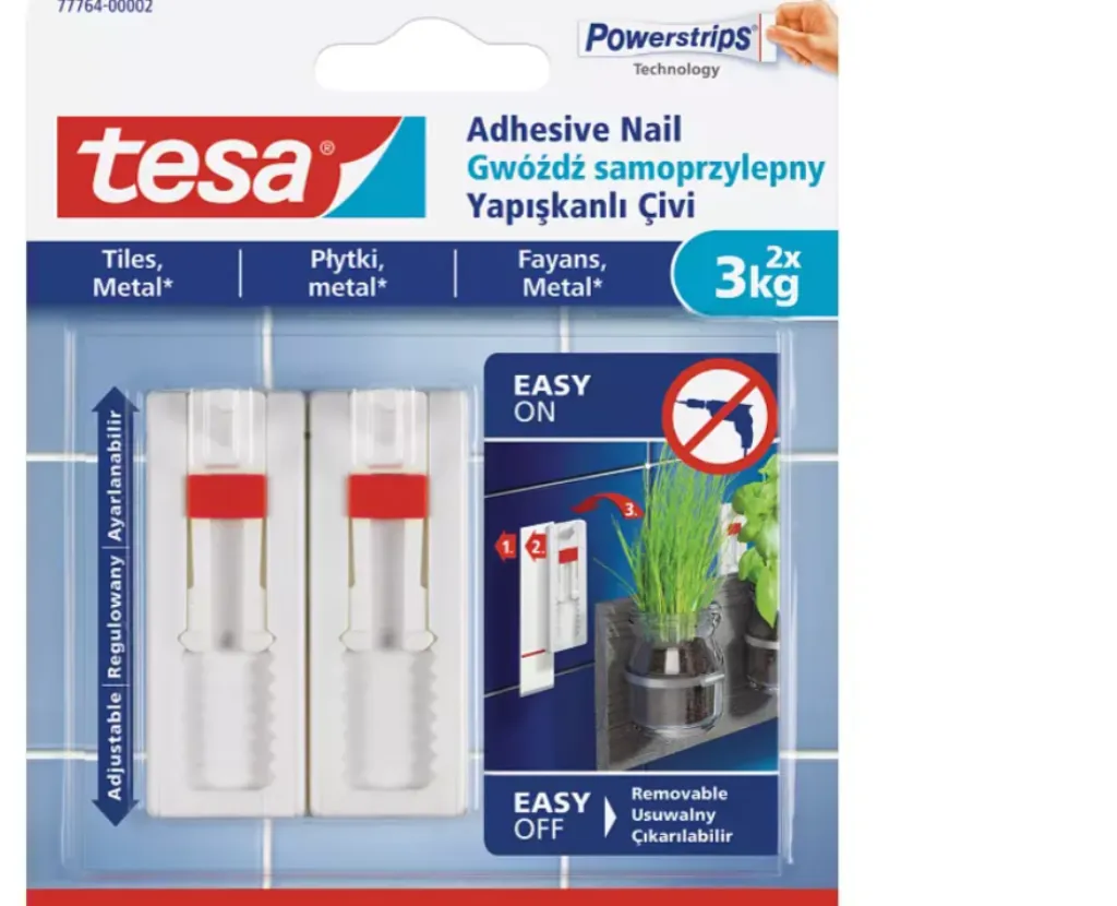 tesa® Fayans ve Metal yüzeyler için Ayarlanabilir Yapışkan Vida 3 kg