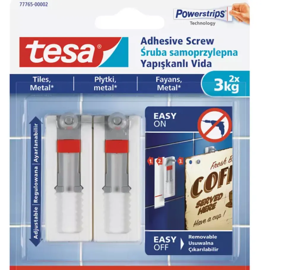 tesa ® Adjustable Adhesive Screw for Tiles and Metal surfaces 3 kg