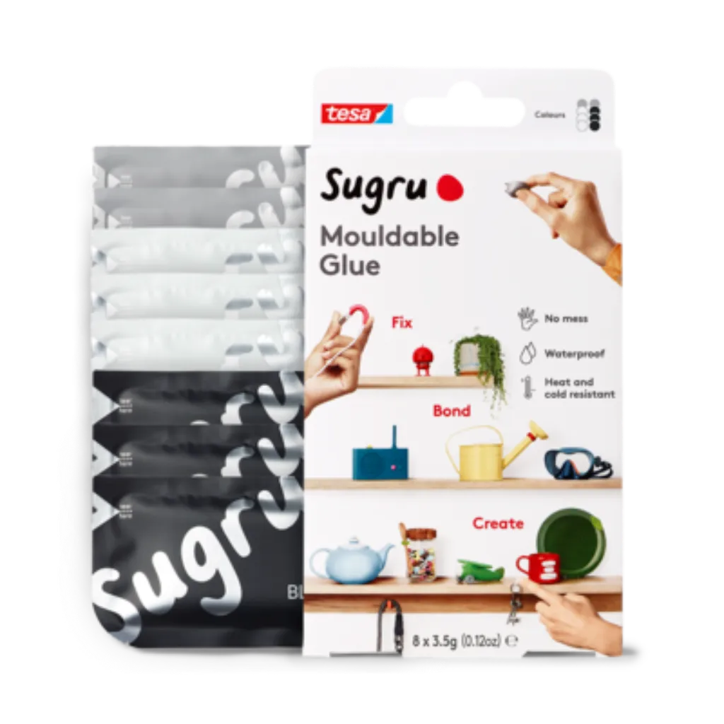 Sugru Mouldable Glue by tesa, 8-Pack (8 x 3.5g) in Black, White & Grey